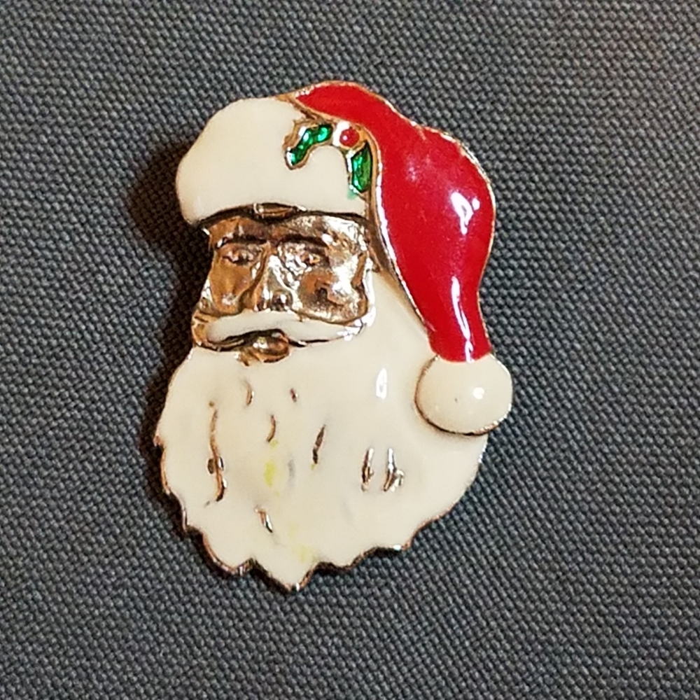 VTG santa claus face brooch enameled